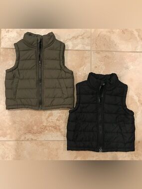 X2 Toddler Zipper Front Puffer Vest Coat Black & Army Green - Size 4T (39-41”)
